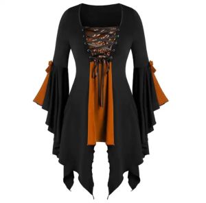 Adult Female Costumes to Hire - Medieval - Orange & Black Top - 2XL